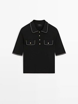 Поло из хлопкового трикотажа с контрастными деталями- Заказать в России