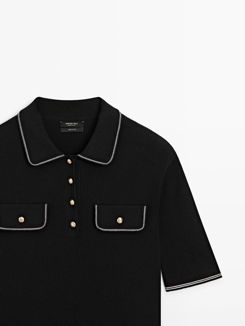 Поло из хлопкового трикотажа с контрастными деталями