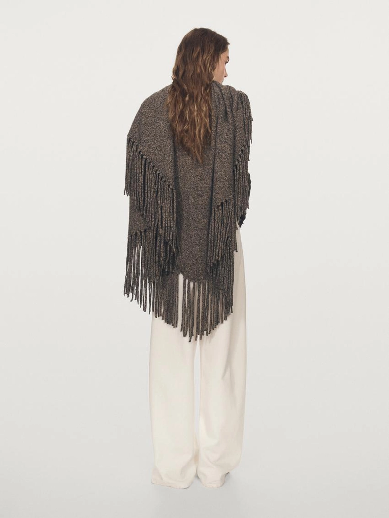 Плед из шерстяной смеси с мулене и бахромой