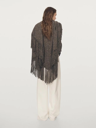 Плед из шерстяной смеси с мулене и бахромой- Заказать в России