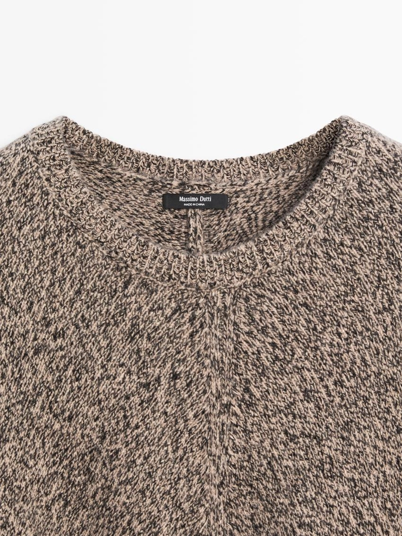 Плед из шерстяной смеси с мулене и бахромой