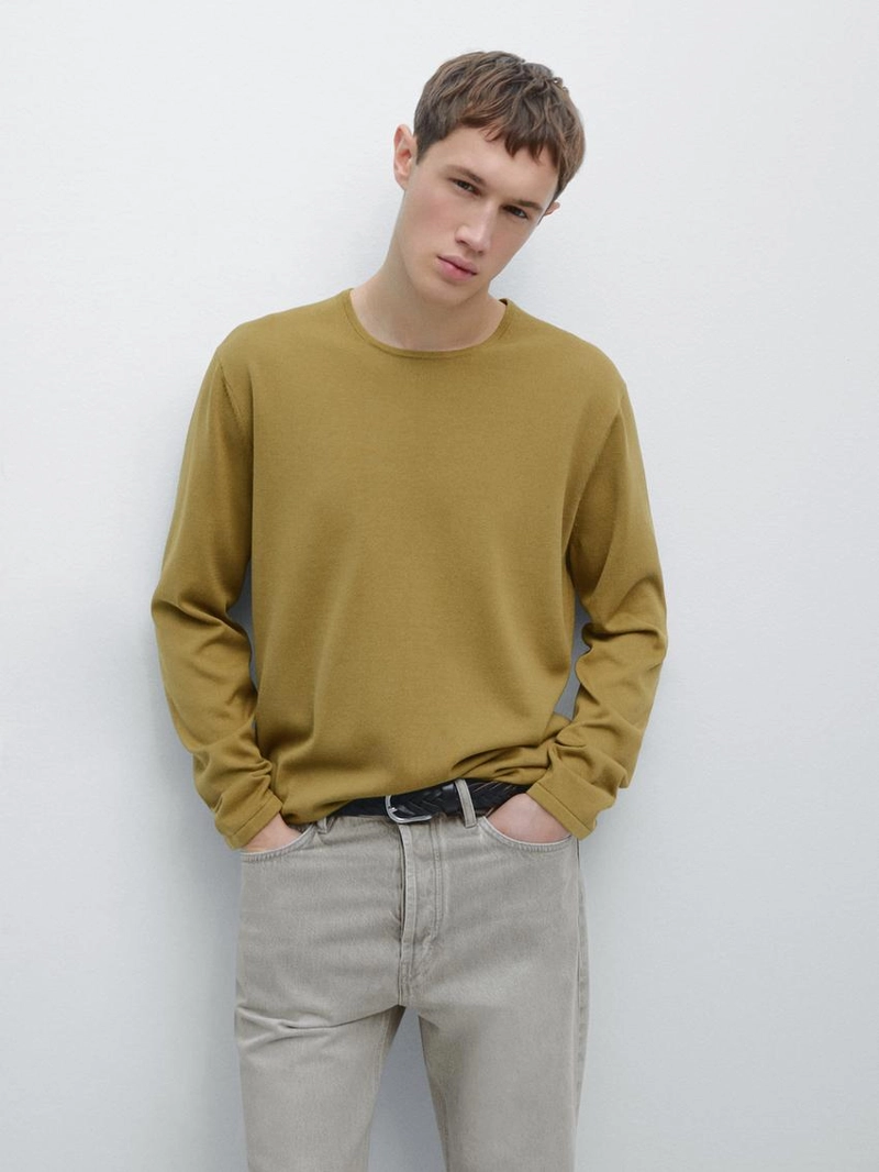 Свитер из хлопкового трикотажа с круглым вырезом