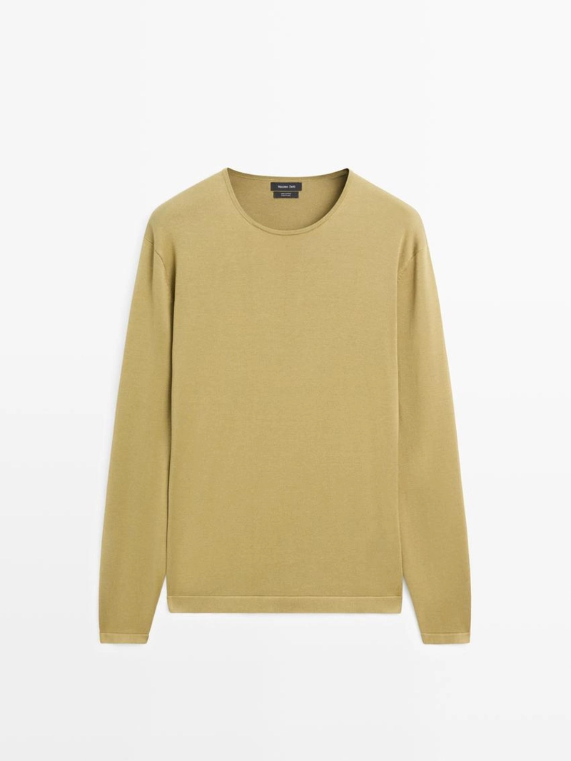 Свитер из хлопкового трикотажа с круглым вырезом