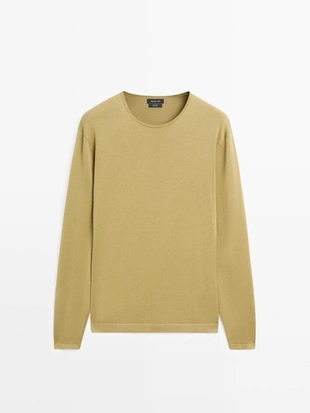 Свитер из хлопкового трикотажа с круглым вырезом- Заказать в России