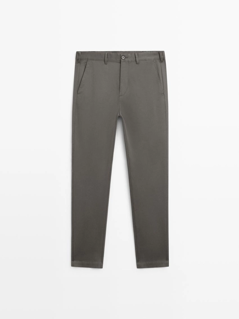 Хлопковые брюки приталенного кроя из смесовой ткани massimo dutti