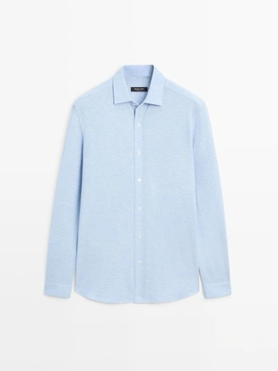 Рубашка свободного кроя с меланжевой отделкой- Заказать в России