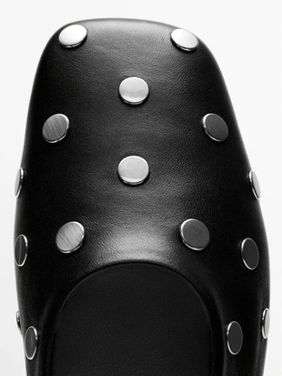 BLACK | 1518/750/800 - Massimo Dutti Балетки с квадратным мысом и заклепками