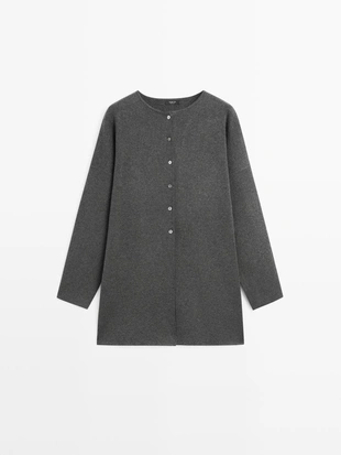 Длинный вязаный кардиган с круглым вырезом- Заказать в России