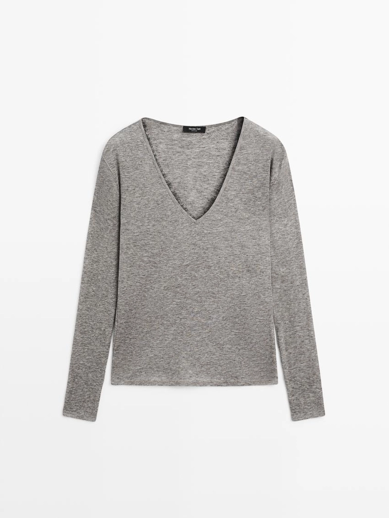 Футболка с v-образным вырезом и деталями из кружева