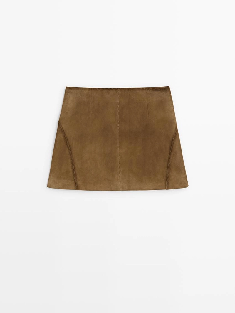 Мини-юбка из овечьей кожи с отделкой нубуком