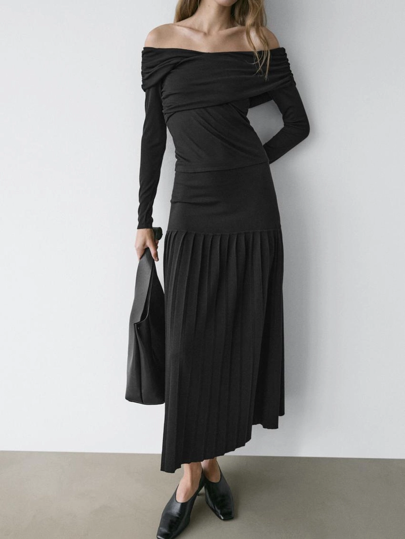 Топ с открытыми плечами из смесовой ткани ленцелла и шерсти