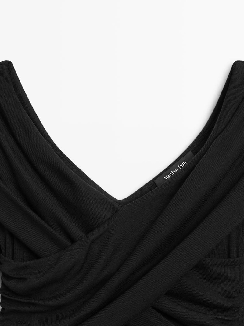 Топ с открытыми плечами из смесовой ткани ленцелла и шерсти