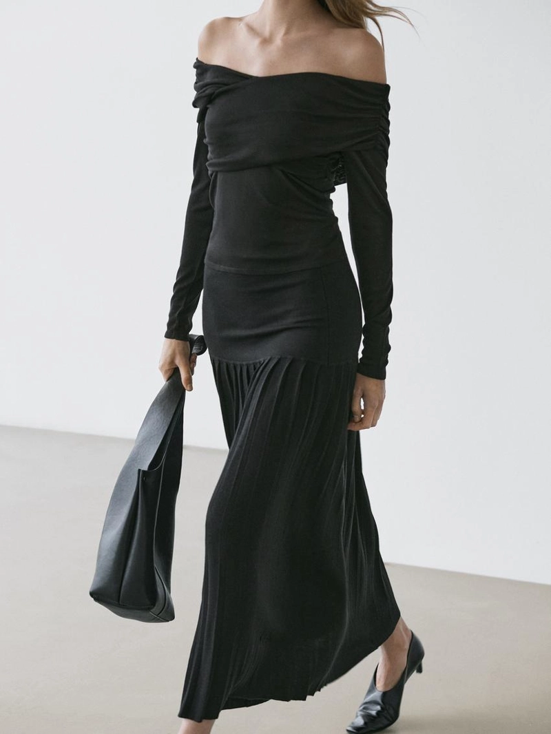 Топ с открытыми плечами из смесовой ткани ленцелла и шерсти