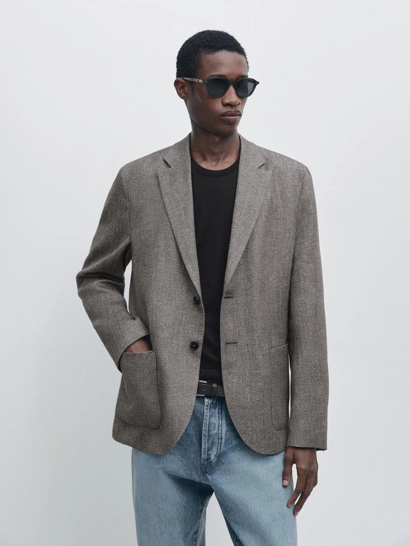 Пиджак из льняной смесовой ткани в мелкую шахматку