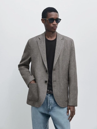 Пиджак из льняной смесовой ткани в мелкую шахматку- Заказать в России