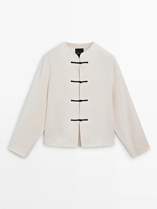 Льняная рубашка-овершерт с деталями на пуговицах- Заказать в России