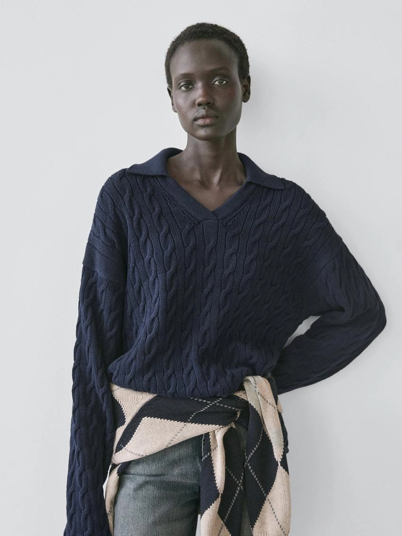 Водолазка из хлопково-шерстяной смеси с воротником-поло