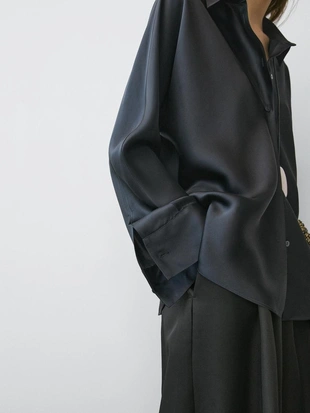 Рубашка из шелковистой атласной ткани- Заказать в России