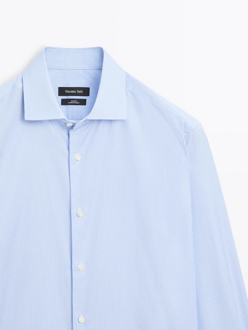 Рубашка из тонкой полосатой ткани в облегающем фасоне