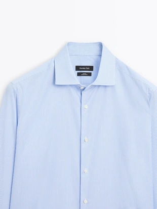 Рубашка из тонкой полосатой ткани в облегающем фасоне- Заказать в России