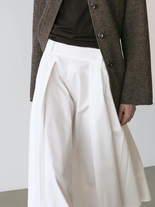 WHITE | 5273/508/250 - Massimo Dutti Юбка миди с деталями петель для ремня