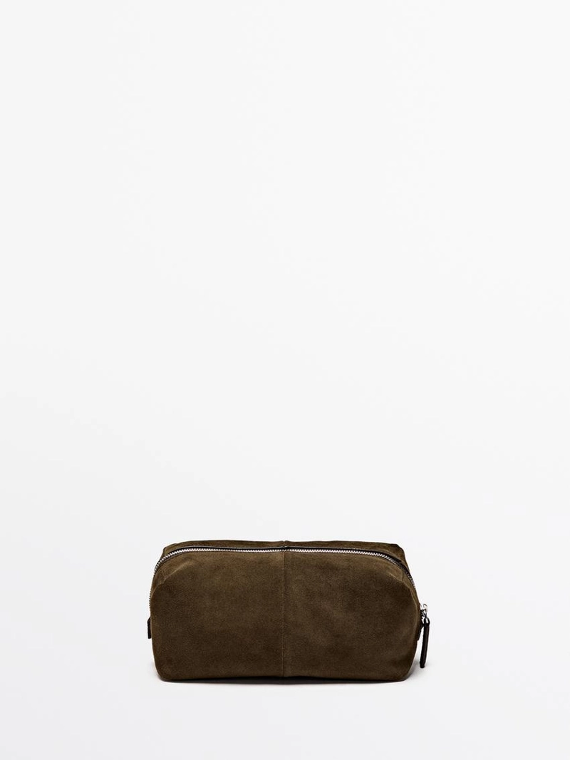 Кожаная косметичка из замши с молнией