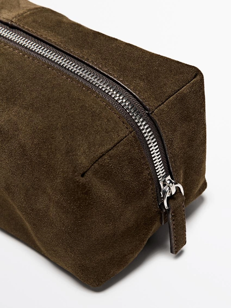 Кожаная косметичка из замши с молнией