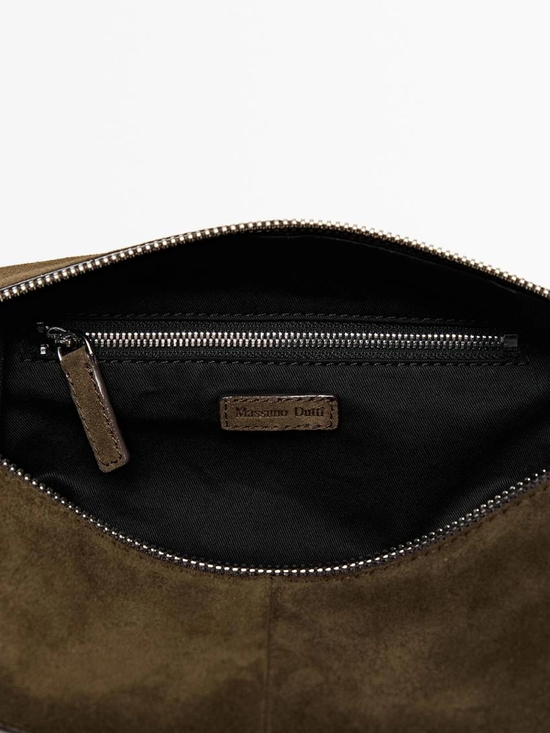 Кожаная косметичка из замши с молнией