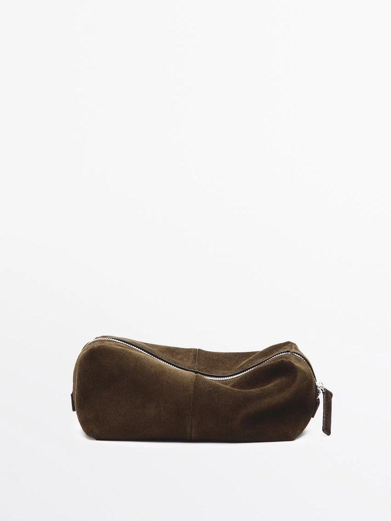 Кожаная косметичка из замши с молнией