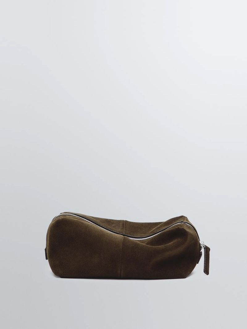 Кожаная косметичка из замши с молнией