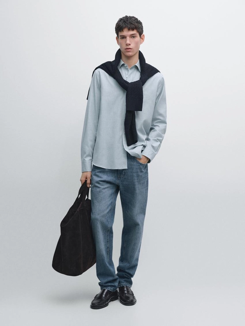 Рубашка regular fit из меланжевой ткани