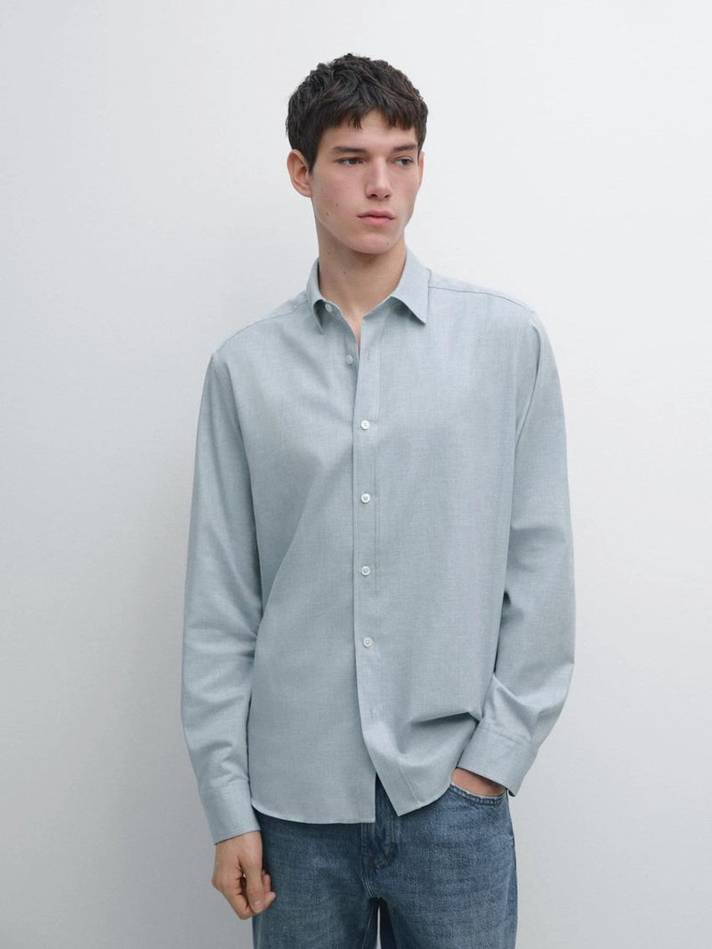 Рубашка regular fit из меланжевой ткани