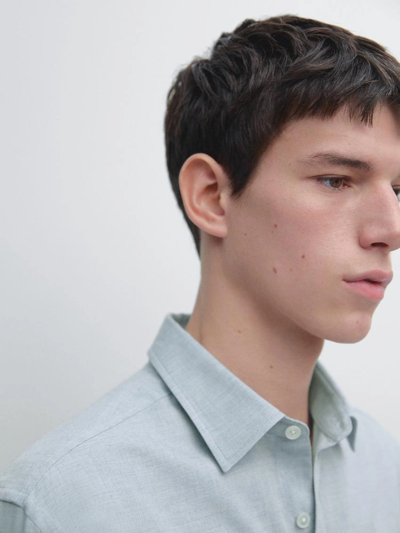 Рубашка regular fit из меланжевой ткани