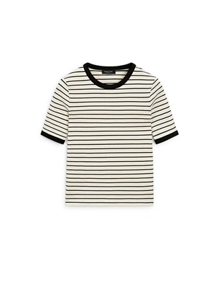Футболка с короткими рукавами в полоску контрастного цвета- Заказать в России