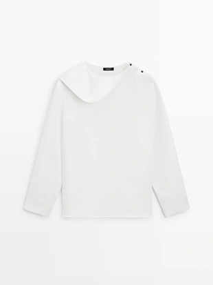 Рубашка с драпировкой и пуговицами- Заказать в России