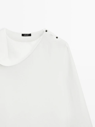 Рубашка с драпировкой и пуговицами- Заказать в России