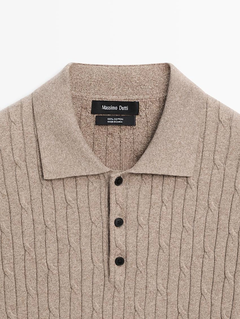 Свитер с короткими рукавами из хлопкового трикотажа с воротником поло