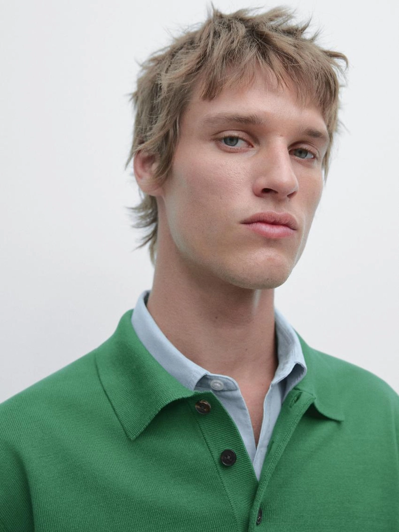 Свитер с воротником-поло из хлопкового трикотажа