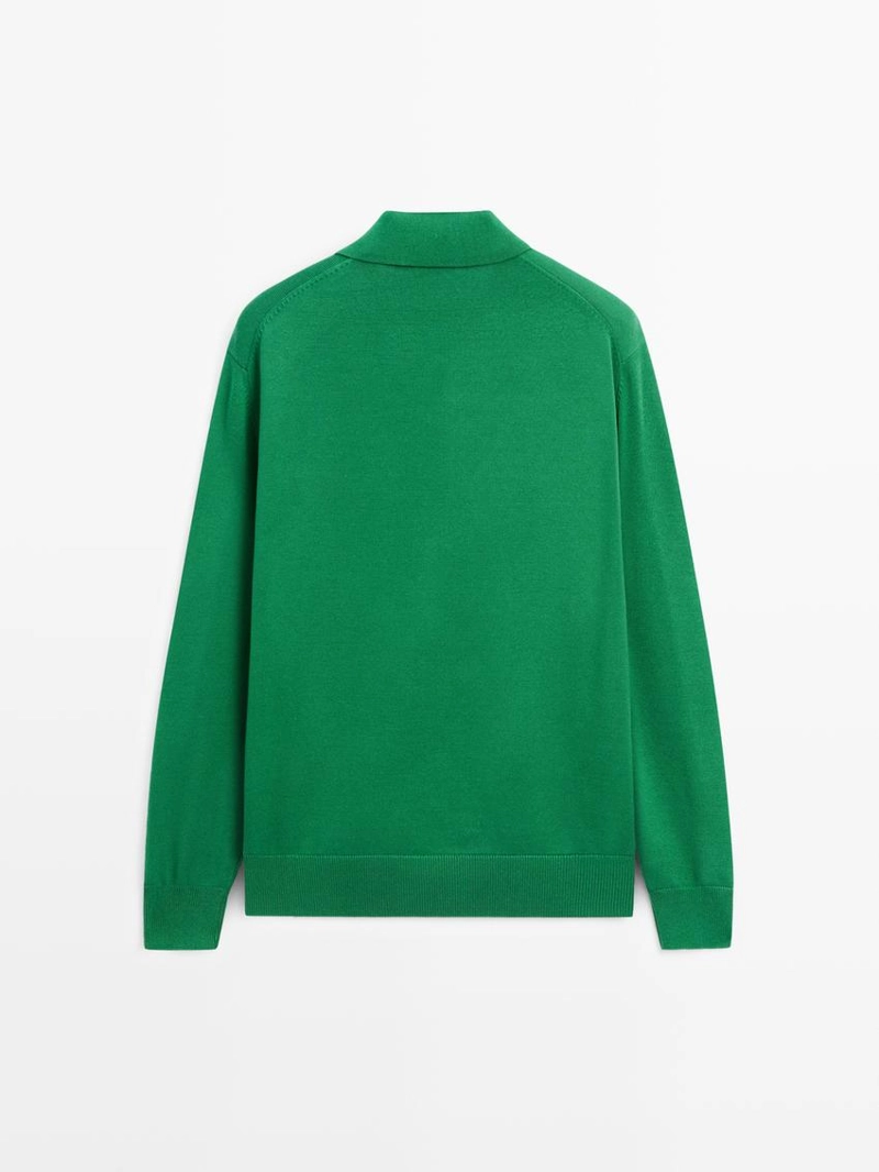 Свитер с воротником-поло из хлопкового трикотажа