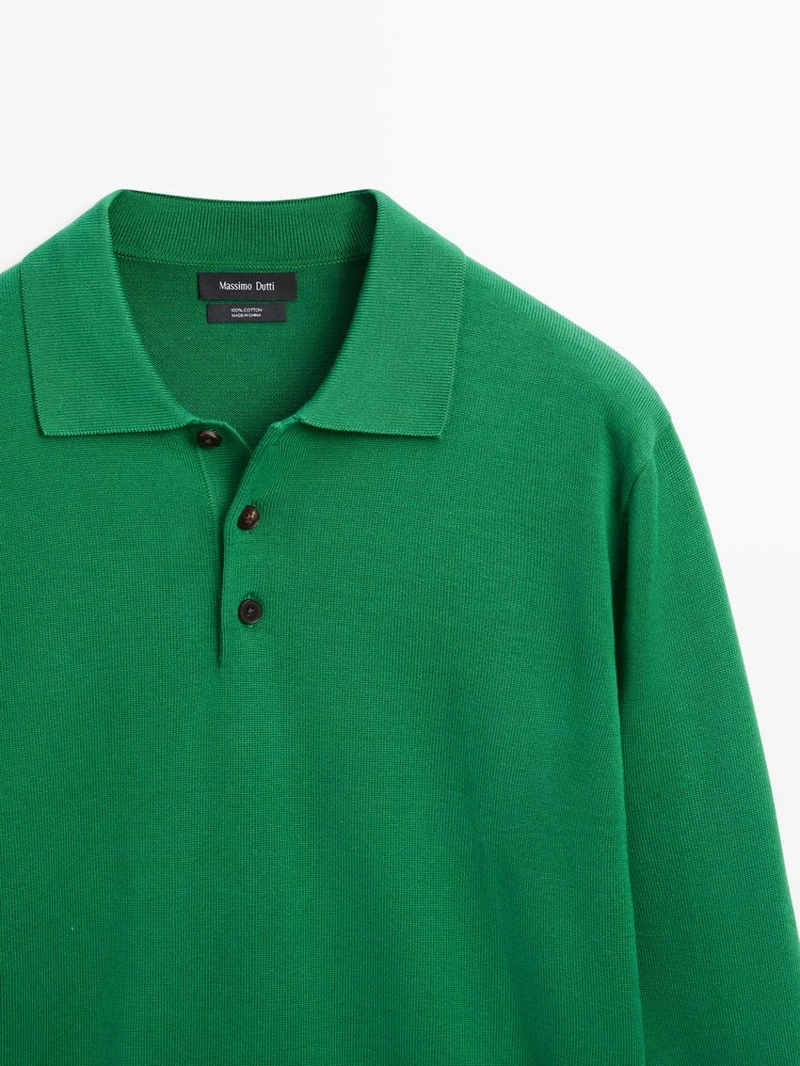 Свитер с воротником-поло из хлопкового трикотажа