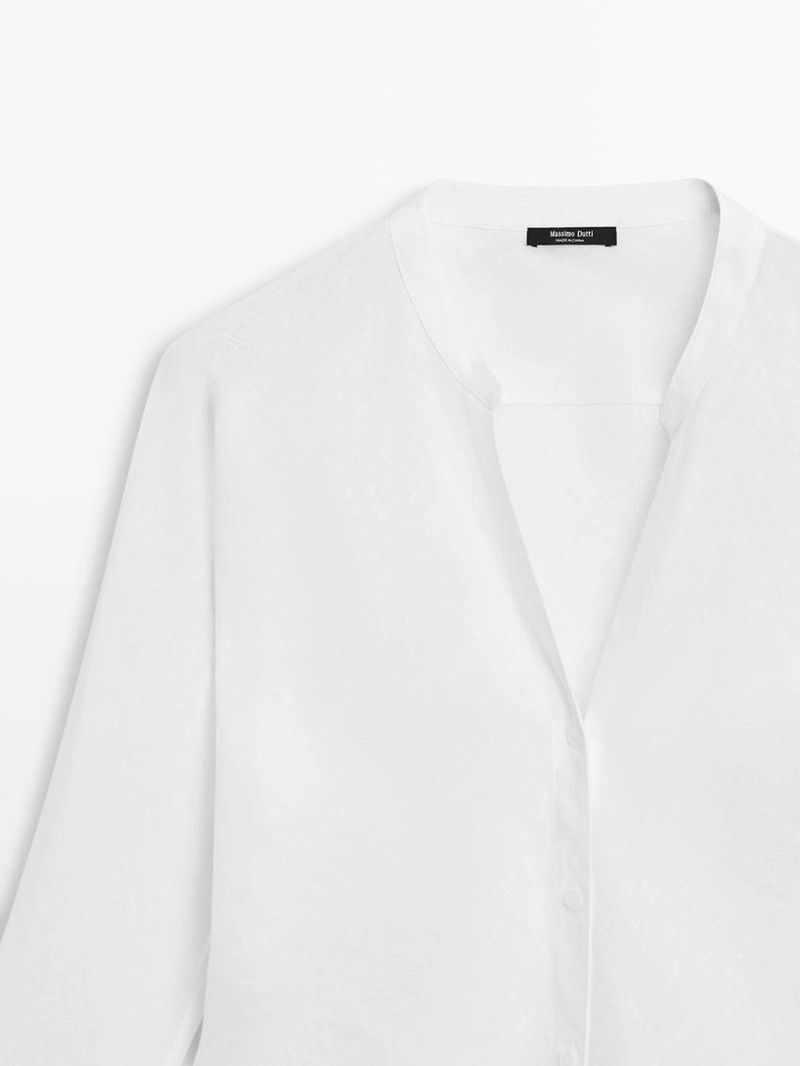 Рубашка с воротником стойка из 100% льна