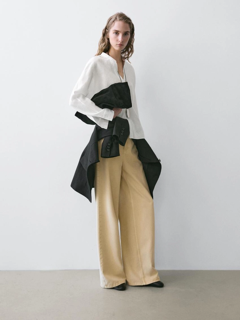 Рубашка с воротником стойка из 100% льна