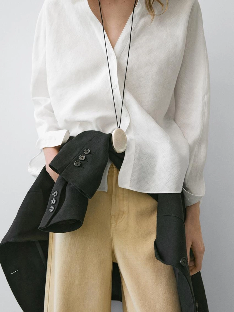 Рубашка с воротником стойка из 100% льна