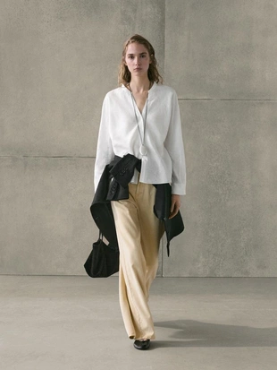 Рубашка с воротником стойка из 100% льна- Заказать в России