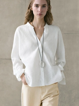 Рубашка с воротником стойка из 100% льна- Заказать в России