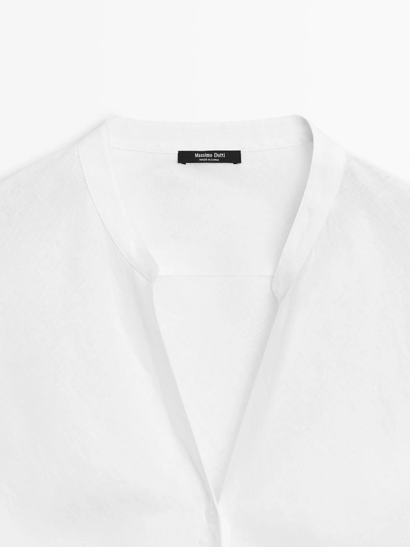 Рубашка с воротником стойка из 100% льна