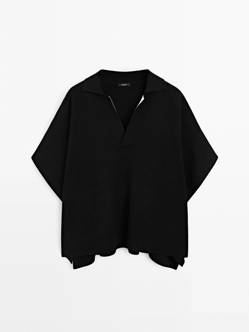 Короткая вязаная накидка с v-образным вырезом