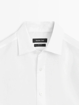 WHITE | 1927/260/250 - Massimo Dutti Рубашка из 100% льна в стиле SLIM FIT