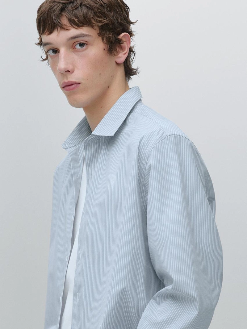 Рубашка из 100% хлопкового поплина в полоску