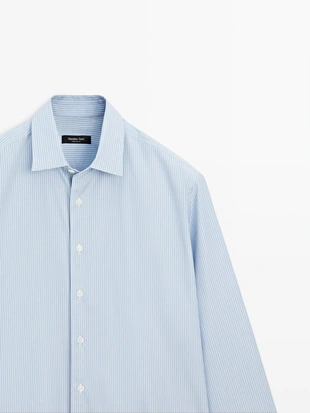 Рубашка из 100% хлопкового поплина в полоску- Заказать в России